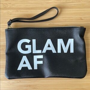 Ipsy Bag - Black Wristlet with White 'GLAM AF' Print